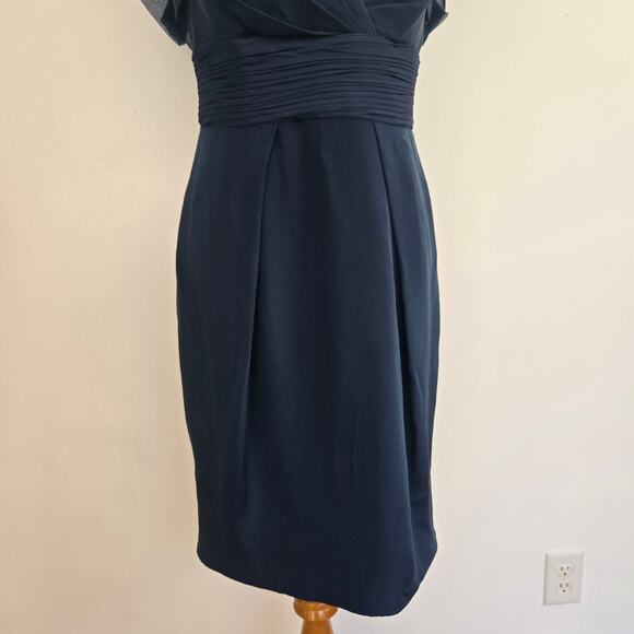 Marchesa Notte Silk Cocktail Dress Teal Flutter Sleeves Gathered Women 6 - Picture 5 of 12